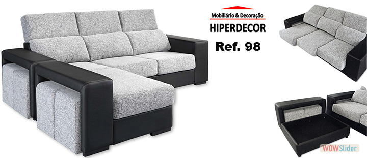 sofa chaise longe com puffs e arrumação